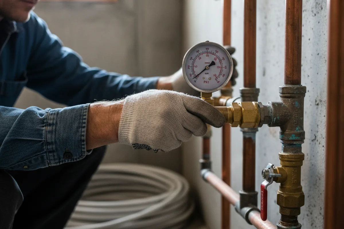 Pressure testing a repaired line during Water Line Repair in Barton